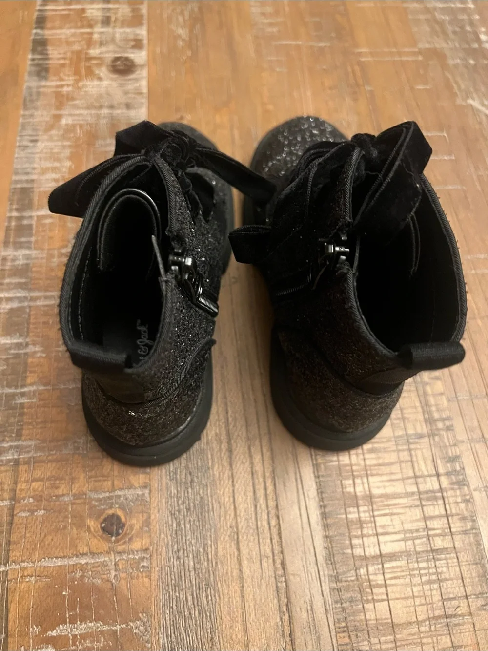 Toddler Cat & Jack Sparkle Black Velvet Lace-Up Boots